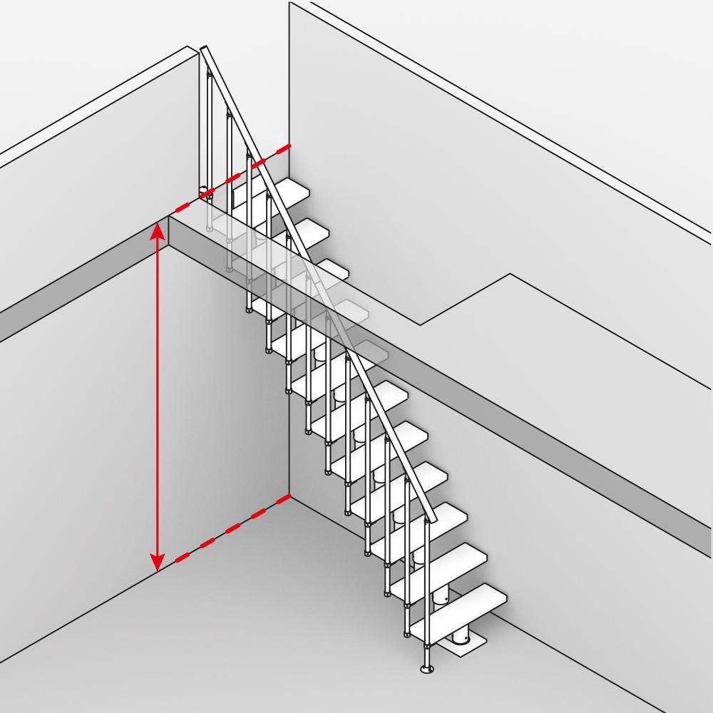 Drawing of a DOLLE modular staircase floor-to-floor height