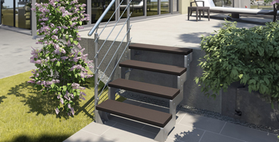 Garden stair with 4 Trimax  treads and string in galvanized steel