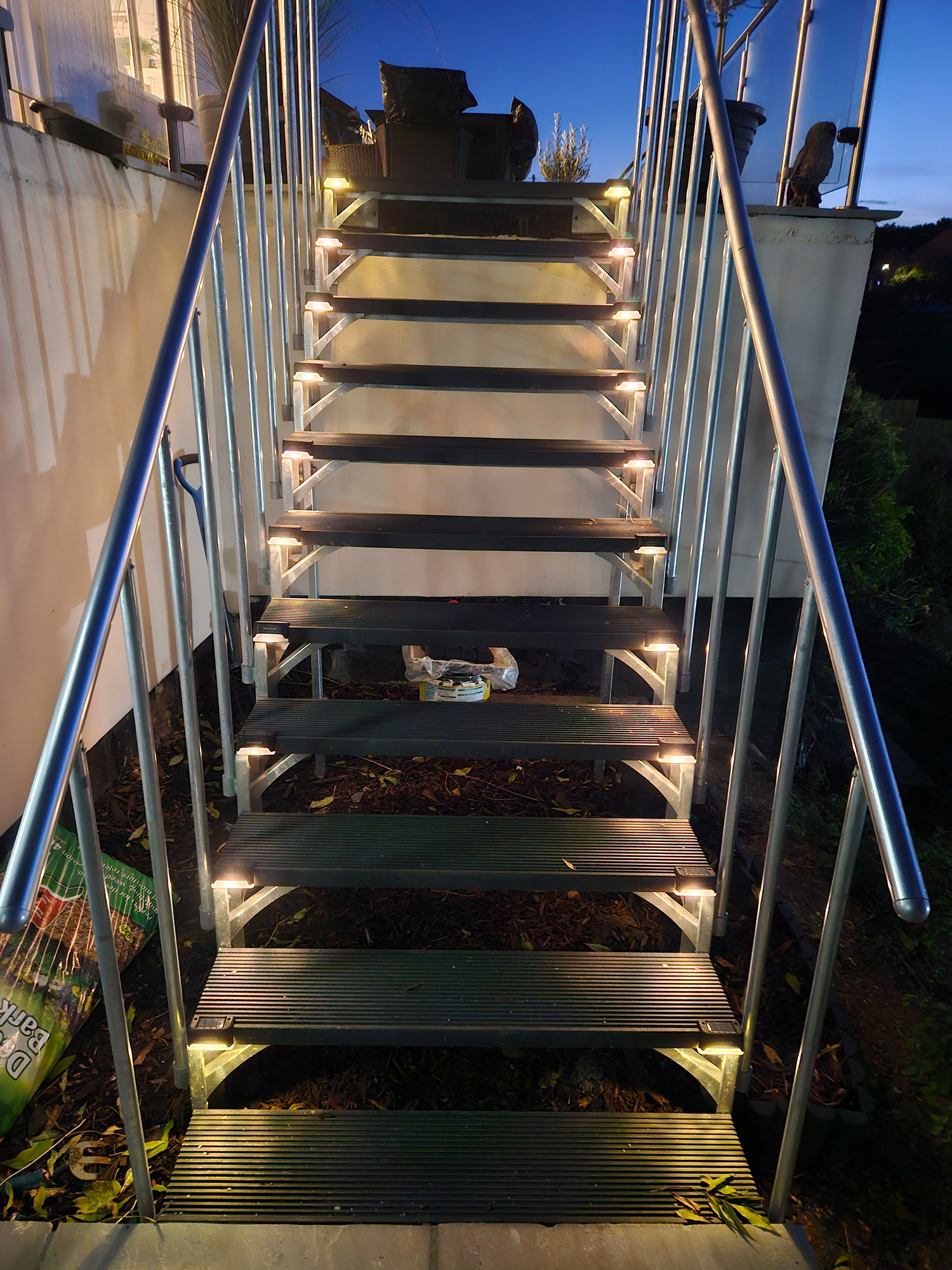 Outdoor stair with light under each treads