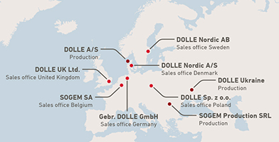 Graphic illustration of DOLLE sales and production units  