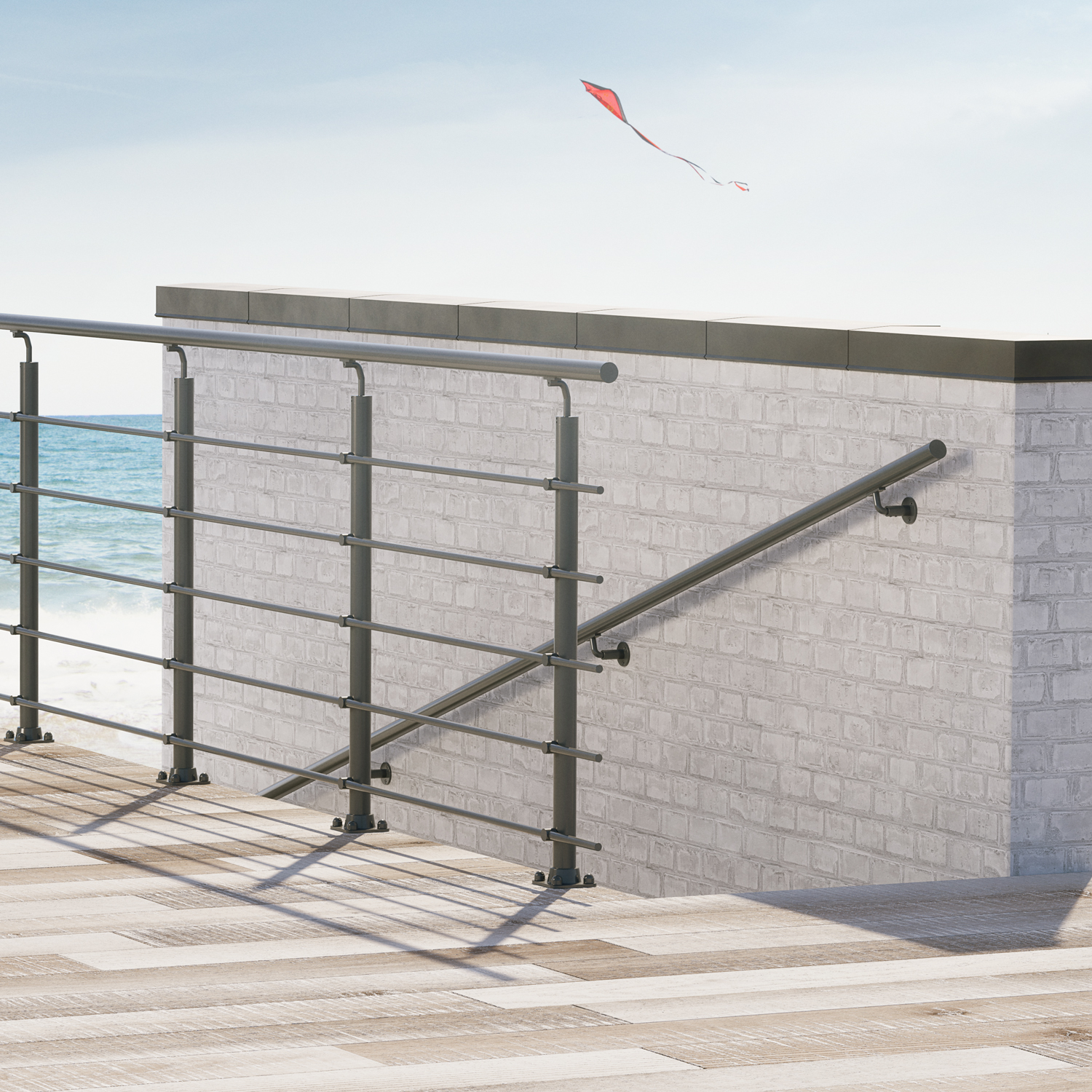 wall-mounted handrail and balustrade outdoor patio