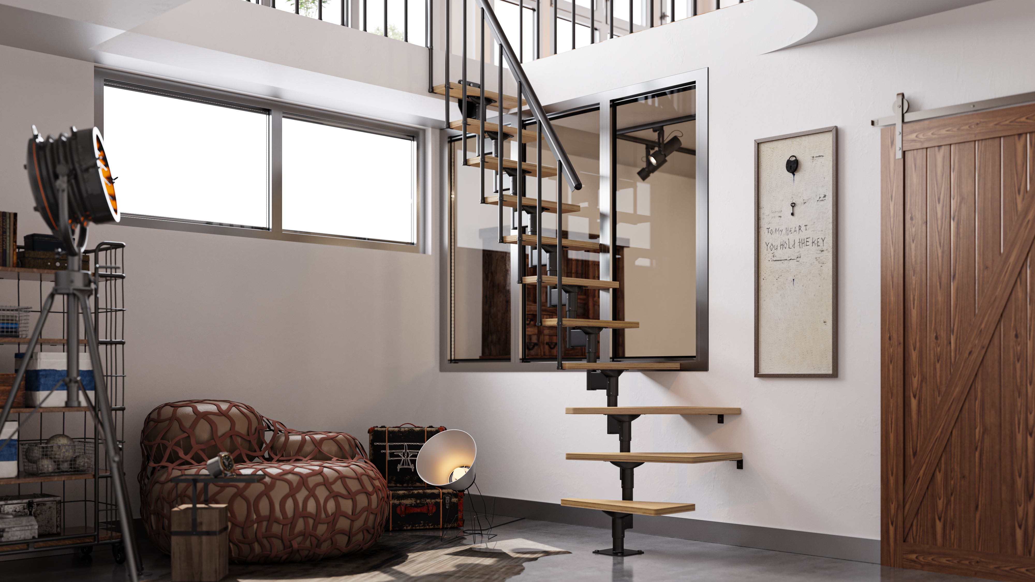 Black Space saving staircase in photo studie 