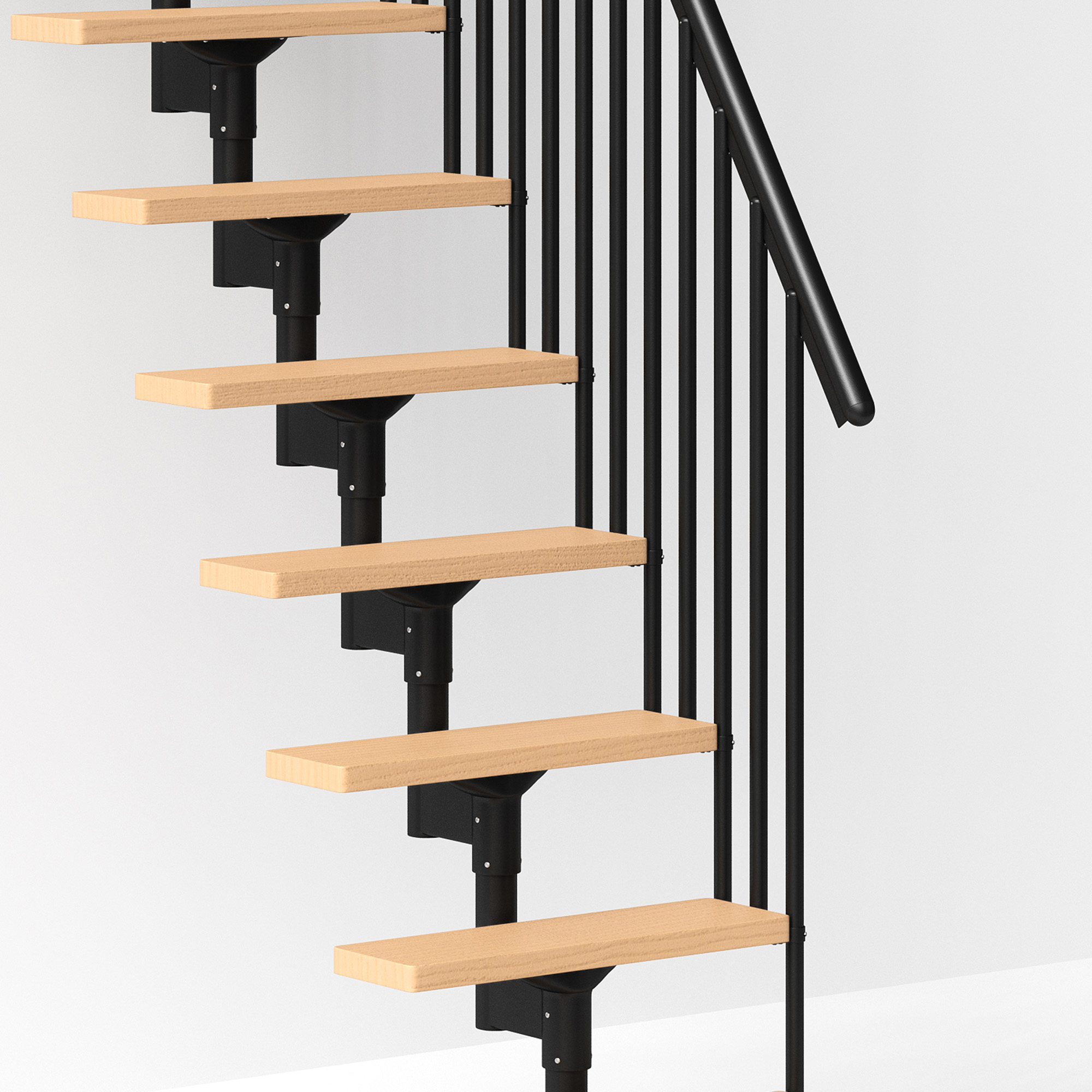 White landing banister at stairway with white staircase