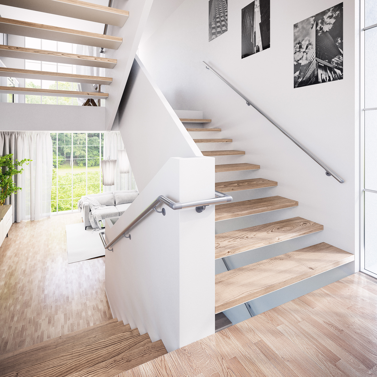 Elegant Hallway with wall-mounted handrails 