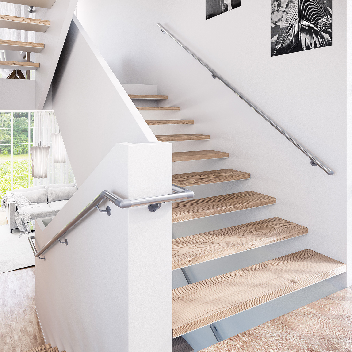 Wall-mounted handrail to add safety at a staircase