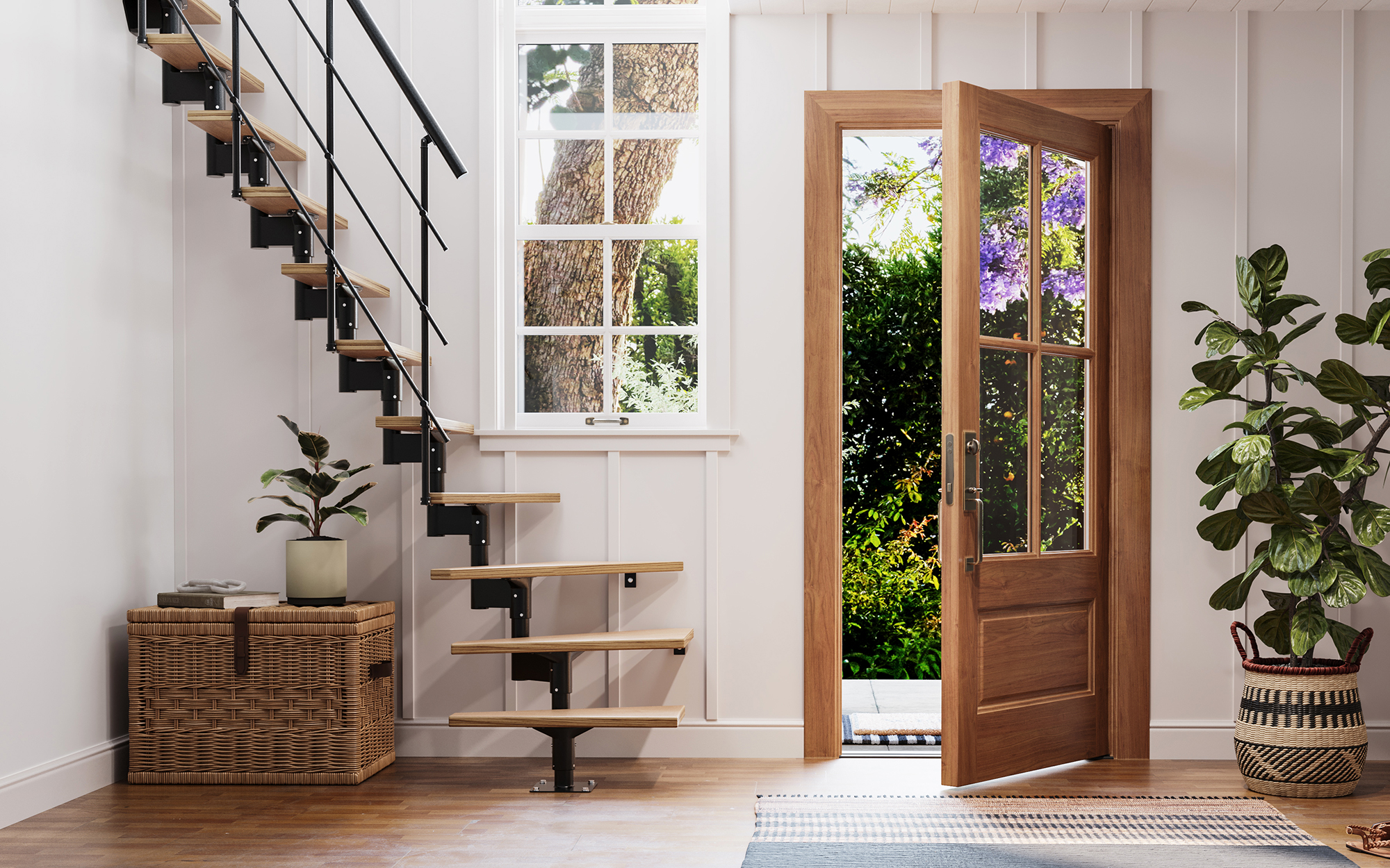 Black Stair in cottage house summer day