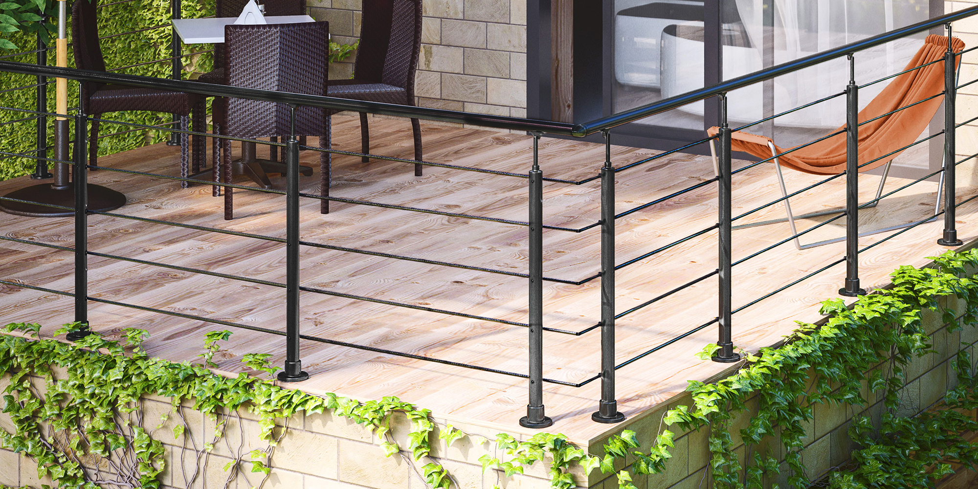 Balustrade system in black as symbol for spare parts