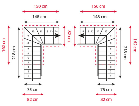 Drawing of a DOLLE modular staircase dimensions