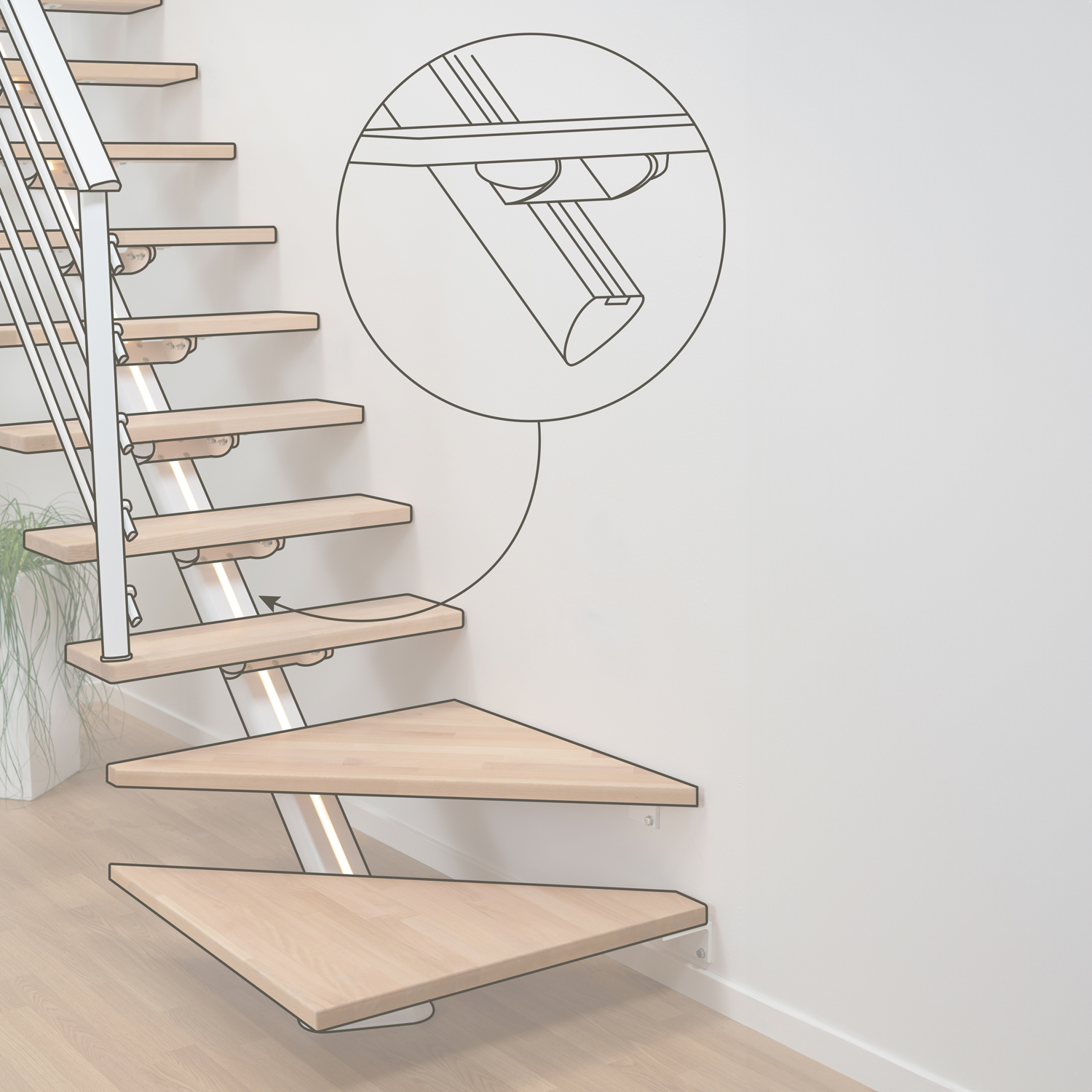 Drawing to see drop shape design of DOLLE Staircase